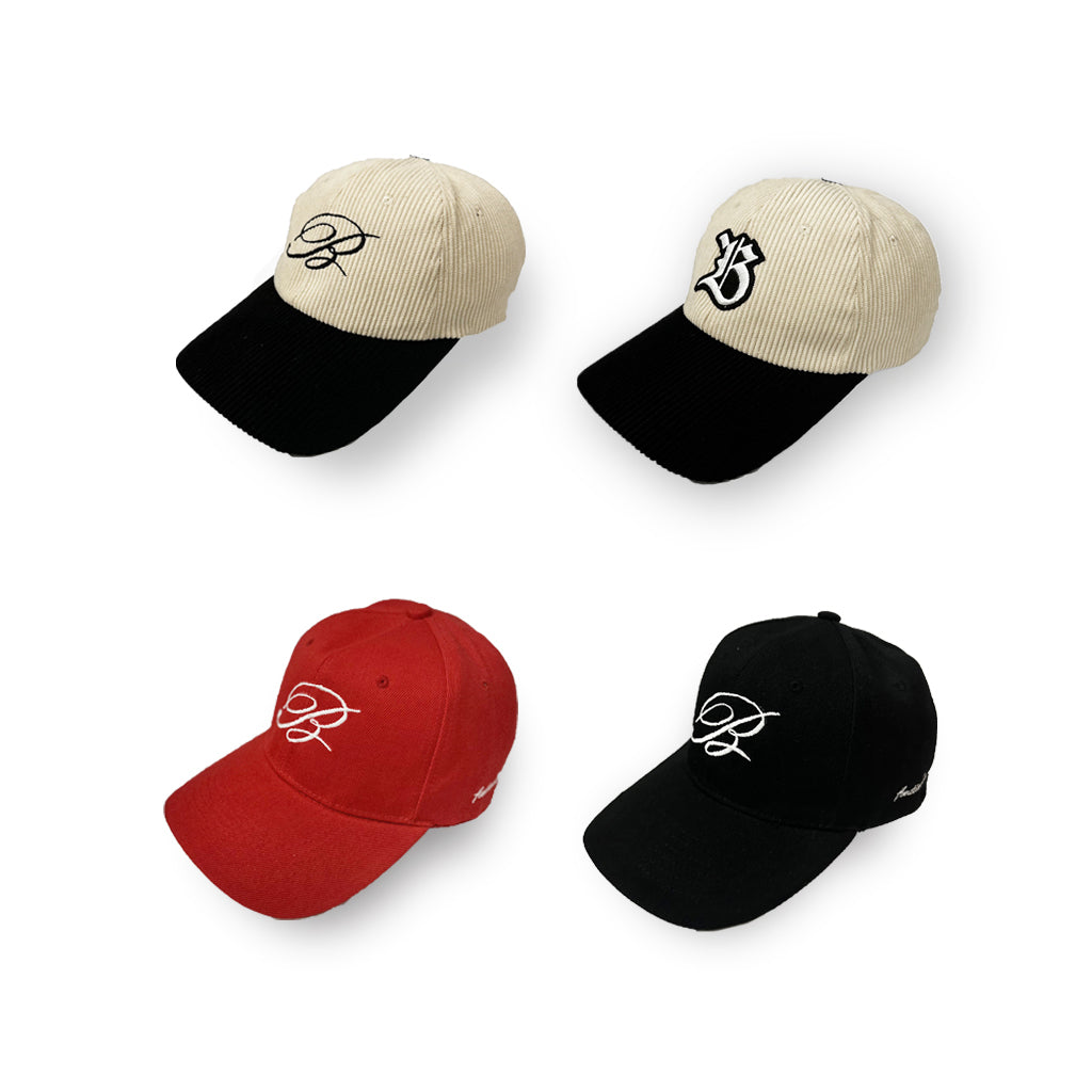 Embroidered Two toned Corduroy Cap in Script Print