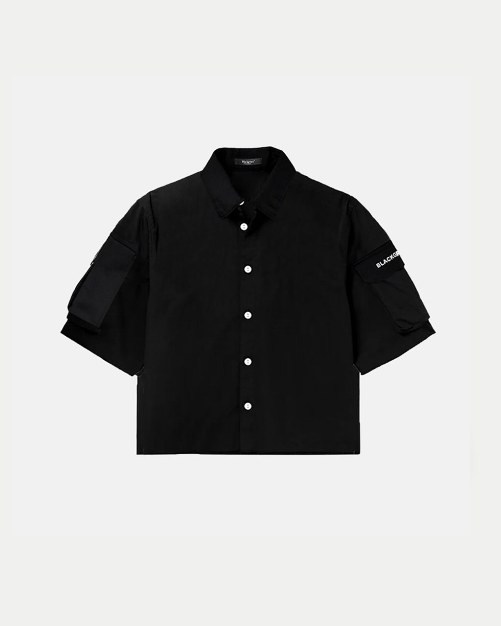 Button Down Cropped Boxy Shirt Sleeve Pocket