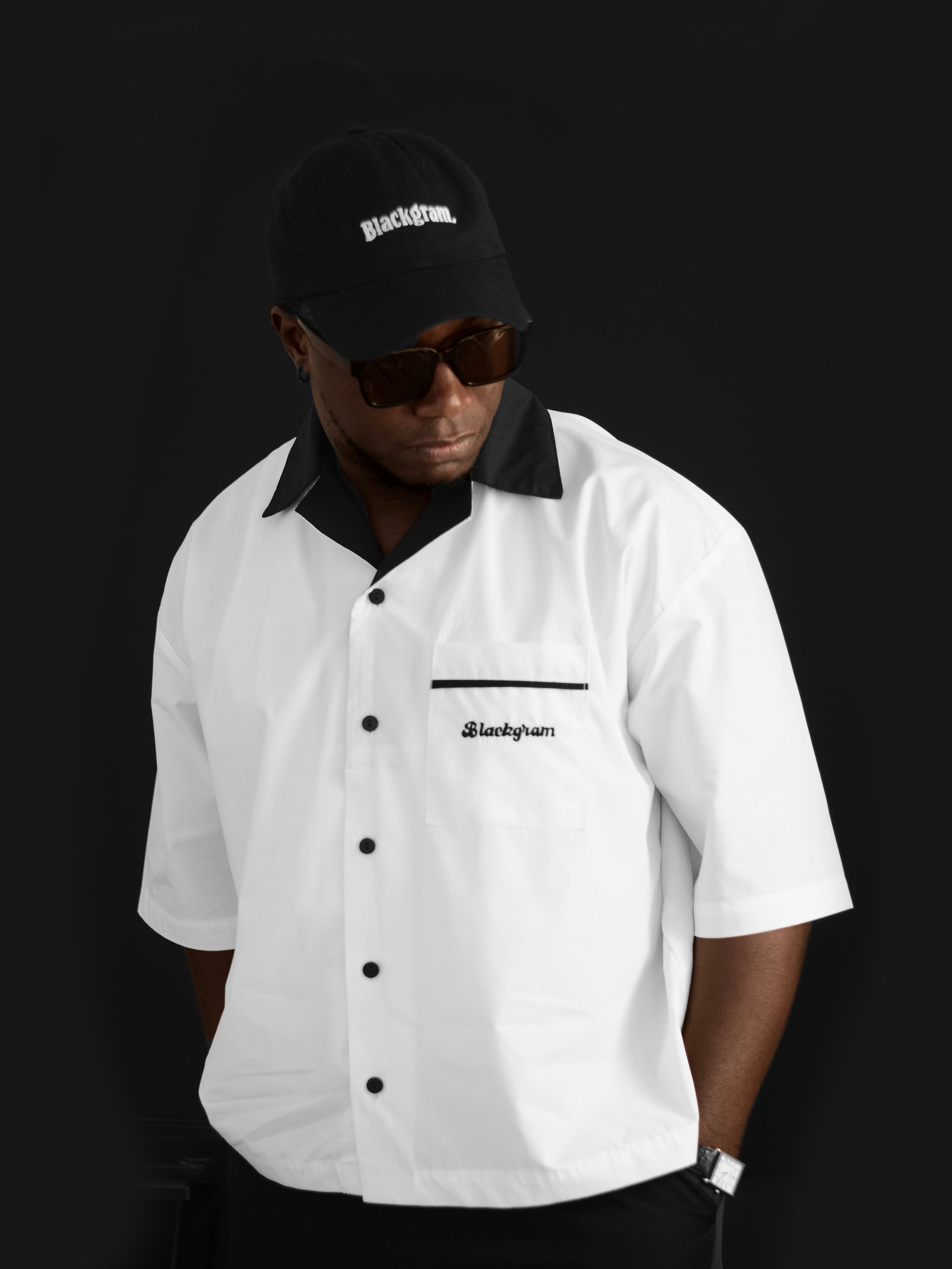 Minimal Work Shirt in White/Black | Embroidered Logo