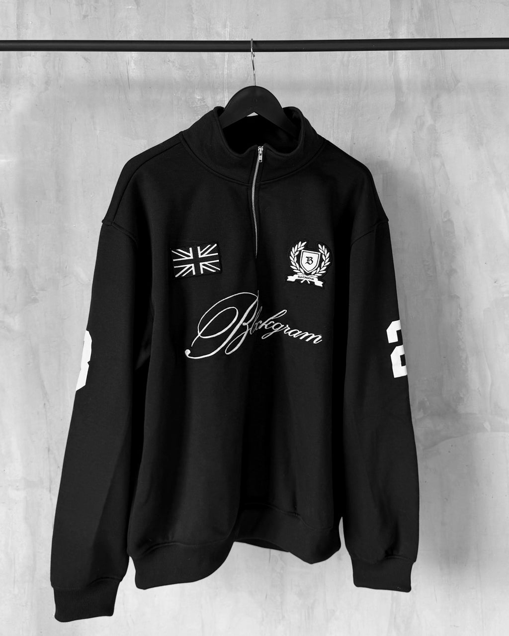 Blackgram Embroidered Alphanumeric Half Zip Sweatshirt