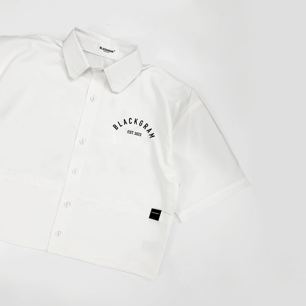 Utility Boxy Cropped Work Shirt in White