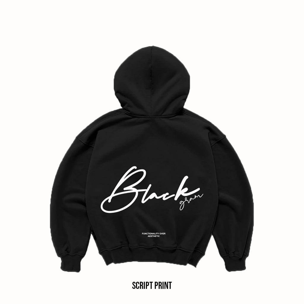 Boxy Cropped Script Print Hoodie