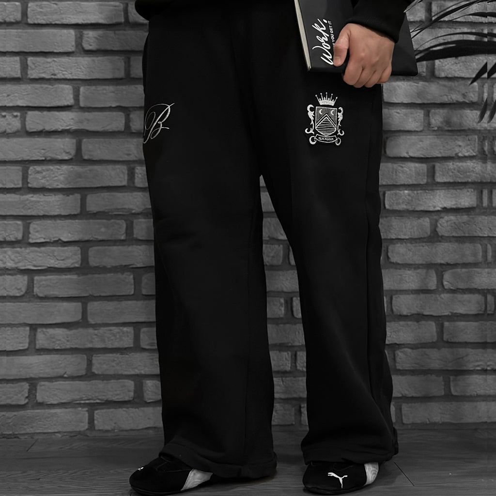 Embroidered Patch Wide Leg Sweatpants